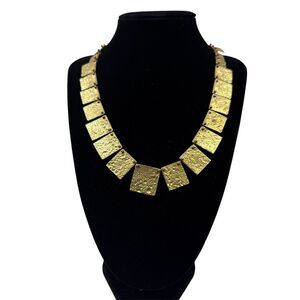VTG Anne Dick Gold Tone Titanium Bronze Brutalist Hammered Collar Necklace 17"